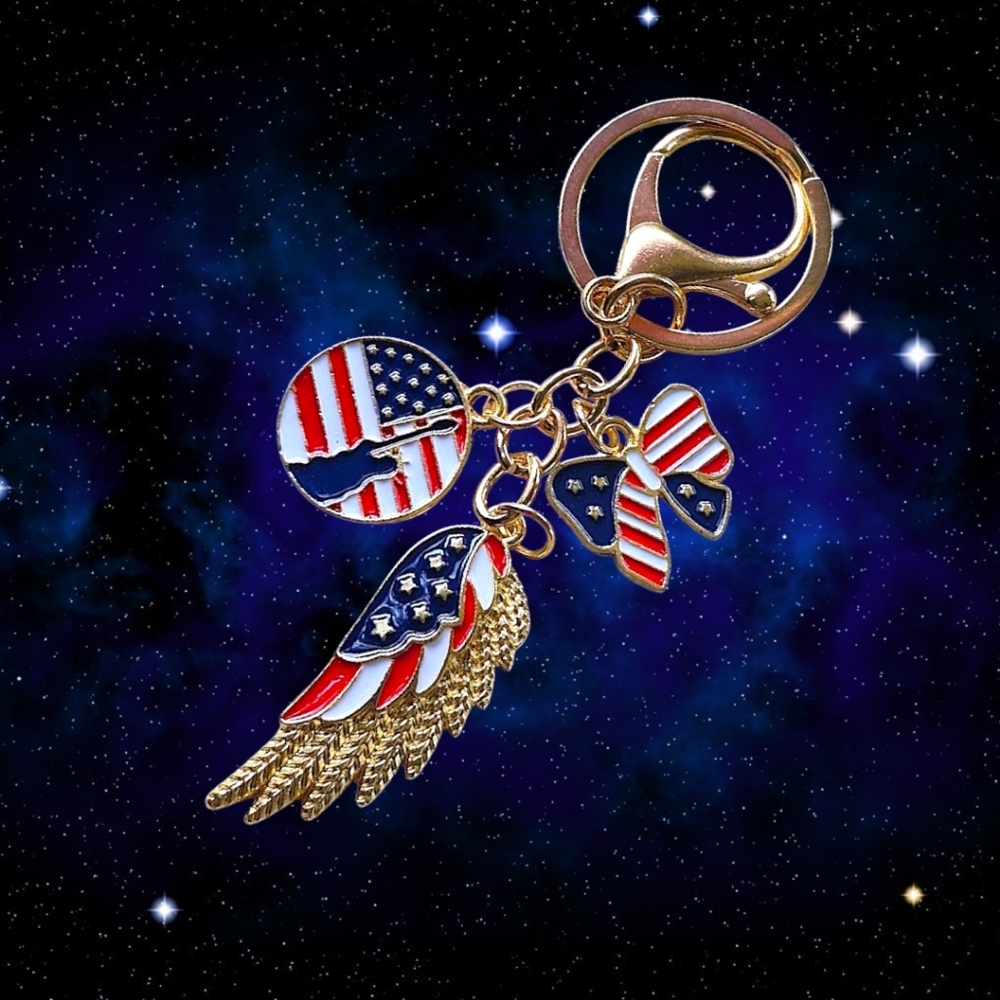 Patriotic Wing Bag Charm / Keychain with Charms